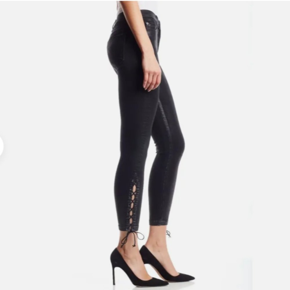 HUDSON Nix High-Rise Lace-Hem Cropped Velveteen Pants Mercury Hail Size 29